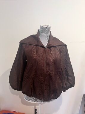 Women’s Brown Bomber Jacket with Wide Collar